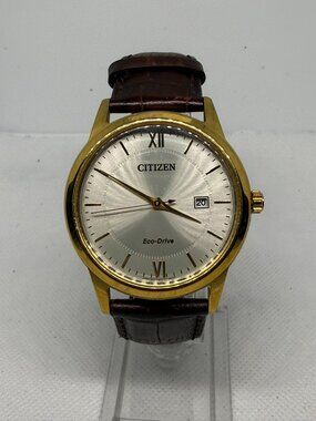 Citizen Eco-Drive J810-S095671 Men's 40mm Gold-Tone Silver Dial Leather Watch